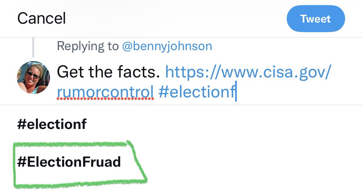 Okay, so I have a been in my bonnet today about election liars. I’ve posted the same facts several times. (cisa.gov/rumorcontrol) but when I go to tag and notice it is misspelled. Then I search on that hashtag to see who is using it. Coincidence?