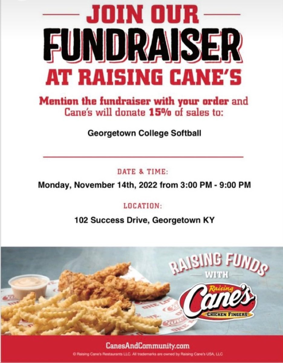 Dave Woolums (@coachdave_gc) on Twitter photo Get yourself some <a href="/raisingcanes/">Raising Cane's</a> tomorrow for the family & help out <a href="/GC_SoftballTeam/">Georgetown College Softball</a>. No cooking for Mom, Great food & helping the Tigers!! Win Win Get yourself some <a href="/raisingcanes/">Raising Cane's</a> tomorrow for the family & help out <a href="/GC_SoftballTeam/">Georgetown College Softball</a>. No cooking for Mom, Great food & helping the Tigers!! Win Win