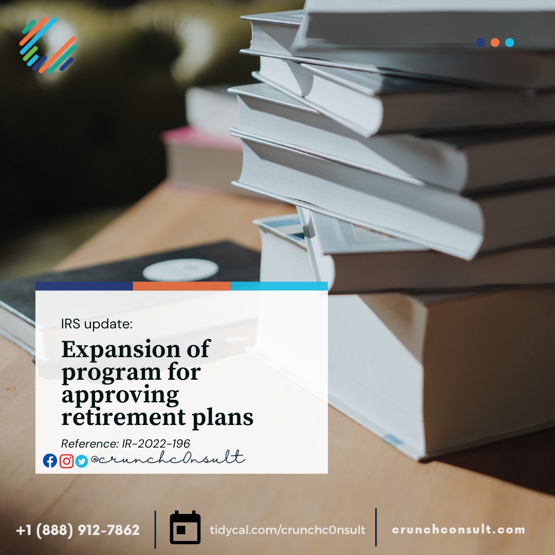 crunchc0nsult's tweet image. The IRS will now allow 403(b) retirement plans to use the same individually designed retirement plan determination letter program used currently by qualified retirement plans.

Read more: IR-2022-196

#WeCrunchNumbers #CrunchConsulting #taxprep #taxupdate