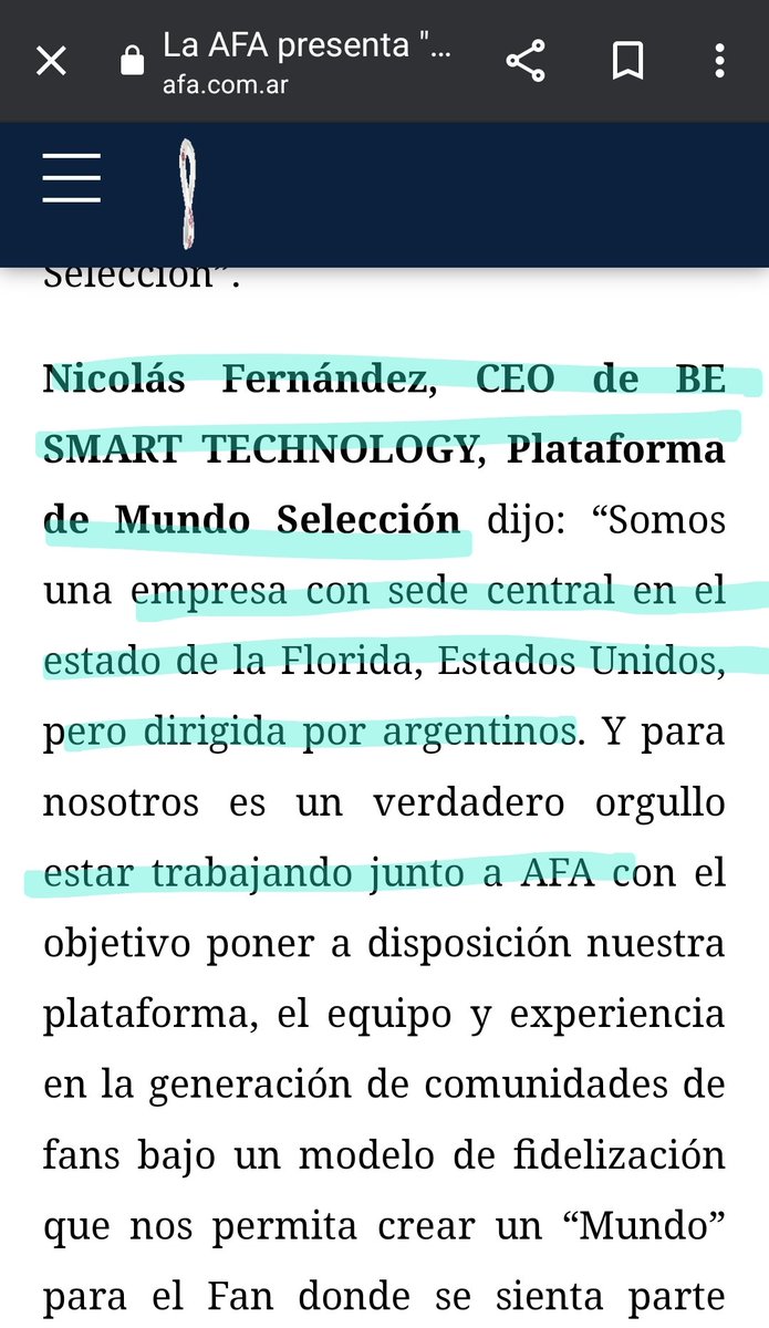 TraductorTeAma's tweet image. 1) AFA de financiación estatal crea "MundoSelección" para ser voz del "hincha argentino"
2) A MundoSelección entran hijos d funcionarios del Estado
3) Viajan al mundial todo pago por el IVA de los fideos
4) Mundo Selección contrata una empresa LLC en Miami para sacar USD afuera.