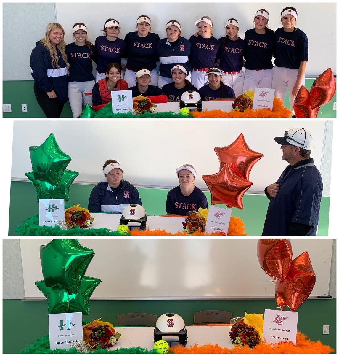 Fanucr2's tweet photo. Sonoma Stack Softball 18U celebrated the signing of Sagen Sarchett and Morgan Ford today.  They will continue their academics and softball play next Fall with Sagen heading to Cal Poly Humboldt and Morgan to Louisiana College.  “Congratulations ladies!”  #stackfamily https://t.co/E8KhM0XMdb