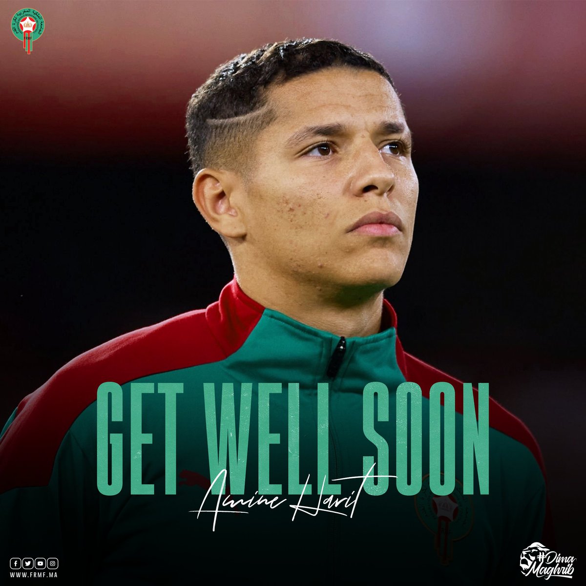 بالشفاء العاجل أمين 🙏🏻
We wish you a speed recovery <a href="/Amine_000/">Amine Harit</a> 🦁

#DimaMaghrib 🇲🇦