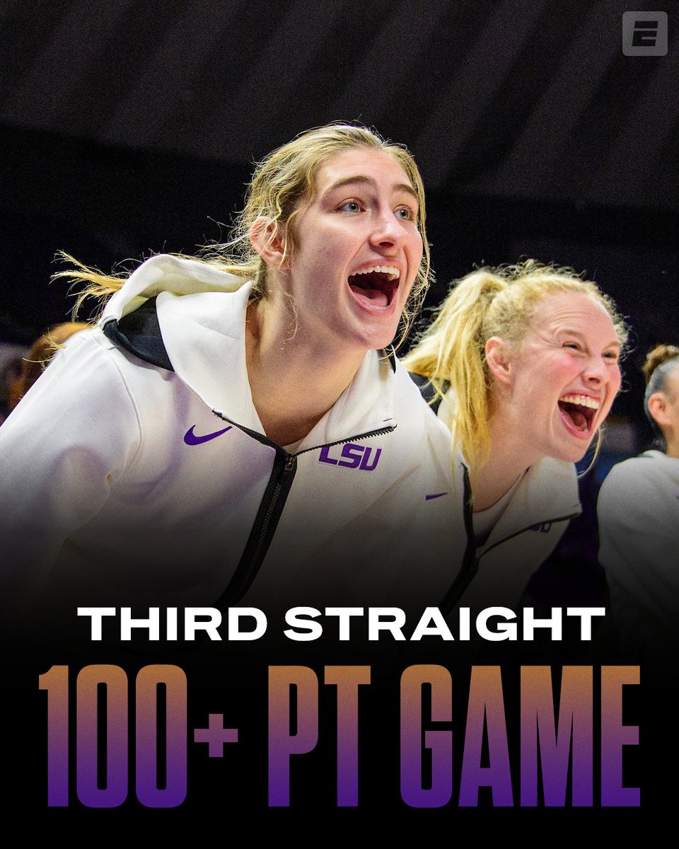 SportsCenter (@sportscenter) on Twitter photo LSU is keeping it ๐ฏ
It's the second time in program history the Tigers score 100+ points in three consecutive games.
๐ธ <a href="/LSUwbkb/">LSU Women's Basketball</a> LSU is keeping it ๐ฏ
It's the second time in program history the Tigers score 100+ points in three consecutive games.
๐ธ <a href="/LSUwbkb/">LSU Women's Basketball</a>