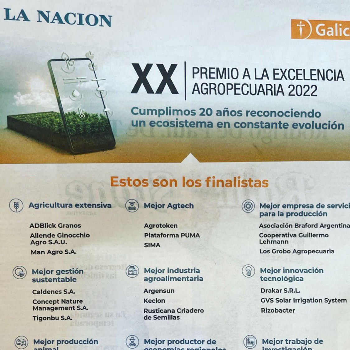 GvsSolar's tweet image. Gracias @LANACION y @BancoGalicia por seleccionar a @GvsSolar como finalista para la categoría Mejor Innovación Tecnológica del Premio a la Excelencia Agropecuaria 2022!! 
La expansión de la frontera productiva, recién comienza!