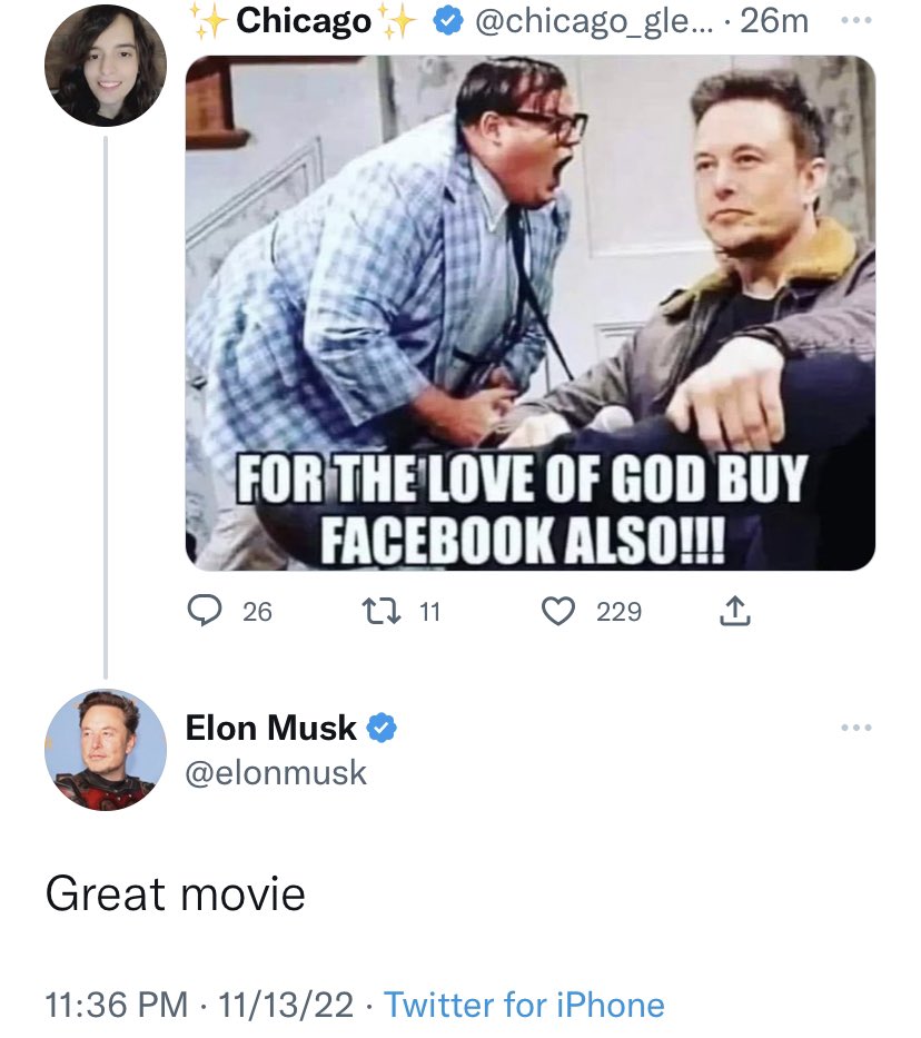 Elon Musk is pretending he knows where this Chris Farley reference is from, but it's not a movie, it's a classic SNL sketch