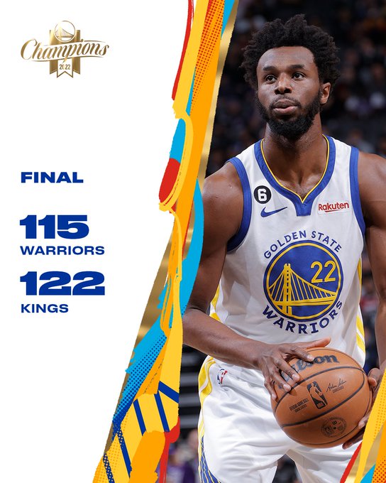 Final score graphic: Warriors - 115 Kings - 122