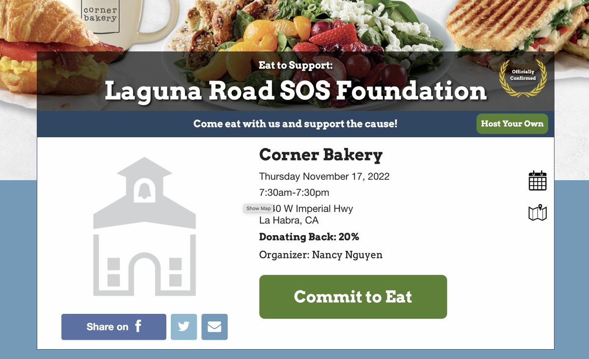 Support our Laguna Road students by dining out at Corner Bakery this Thursday!