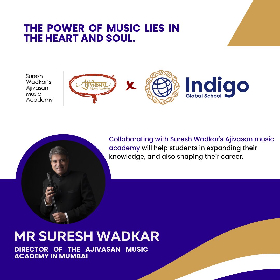 _IndigoGlobal's tweet photo. Music is the language of the spirit and gives soul to the universe. 
#IndigoGlobalSchool offers you the opportunity to acquire exceptional musical training through experts from its collaborator, Ajivasan, a Music Academy founded by #ShriSureshWadkarJi.

#schoolfranchise https://t.co/RNaMCGJGei