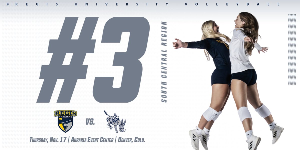 VB | <a href="/RegisVolleyball/">Regis University Volleyball</a> is going dancing!! 💃

Regis draws the No. 3 seed for the DII South Central Regional Tournament and will square off against a familiar foe in No. 6 Colorado School of Mines! #RangerUp

Start time is TBD. Check regisrangers.com for updates