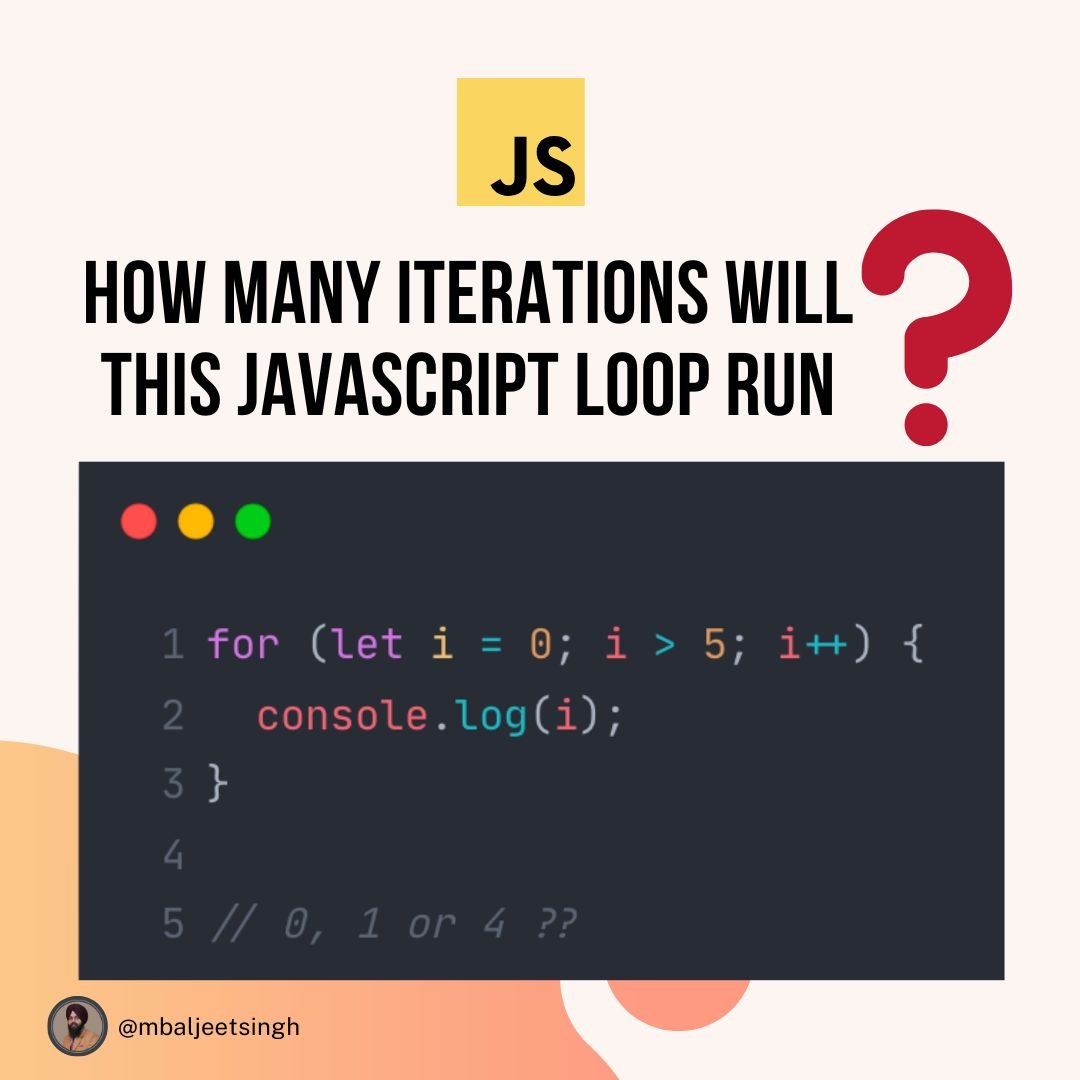 mbaljeetsingh's tweet image. How many iterations will this javascript loop run 

#JavaScriptLoop #Iterations #Loop