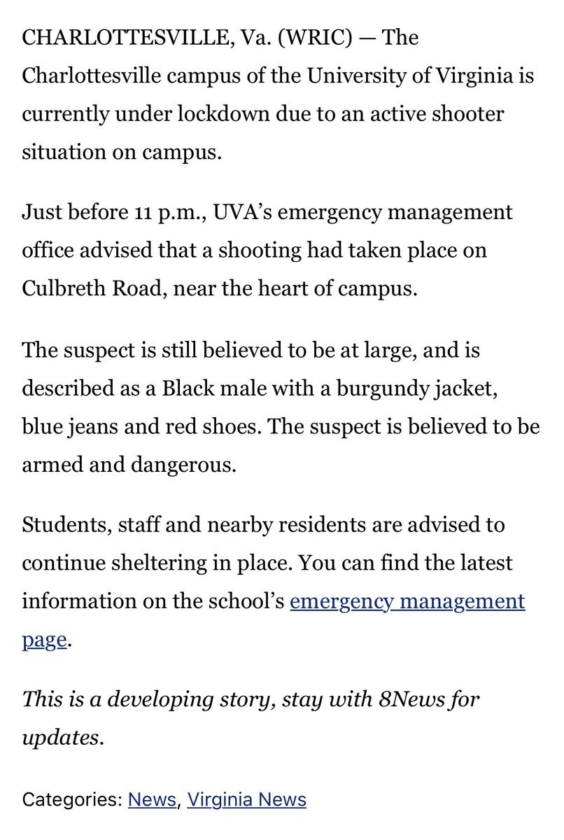 Digs323's tweet photo. #UVA #ActiveShooter #SuspectAtLarge https://t.co/MnzWIXmZ3A