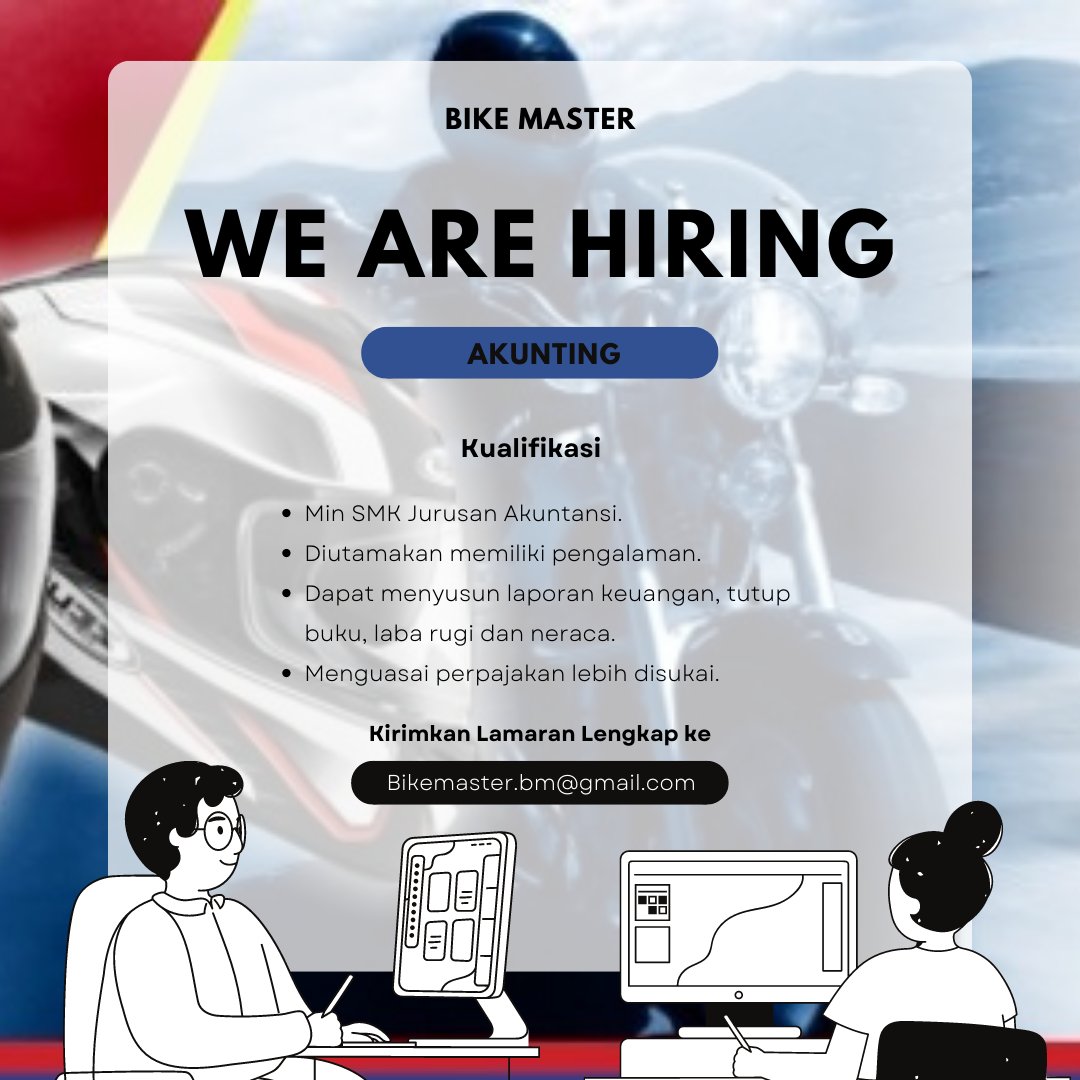 ietori's tweet photo. Dibutuhkan akunting, email lamaran lengkap ke bikemaster.bm@gmail.com #lokerbandung @infobandung https://t.co/3nnUs5OwUU