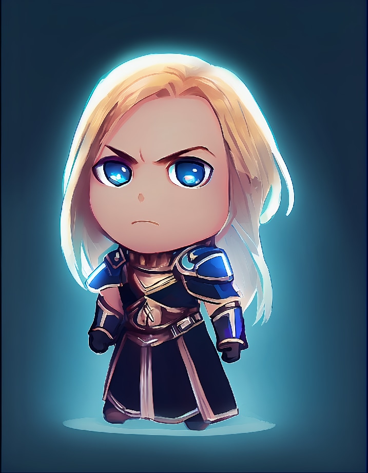 IrdandMJ's tweet photo. Chibis aren't even my thing, but I had to make a go of making a chibi Arthas Menethil. Just to see if I could. Made using Niji. #midjourney #AIart #Warcraft https://t.co/7aS7lALOKZ