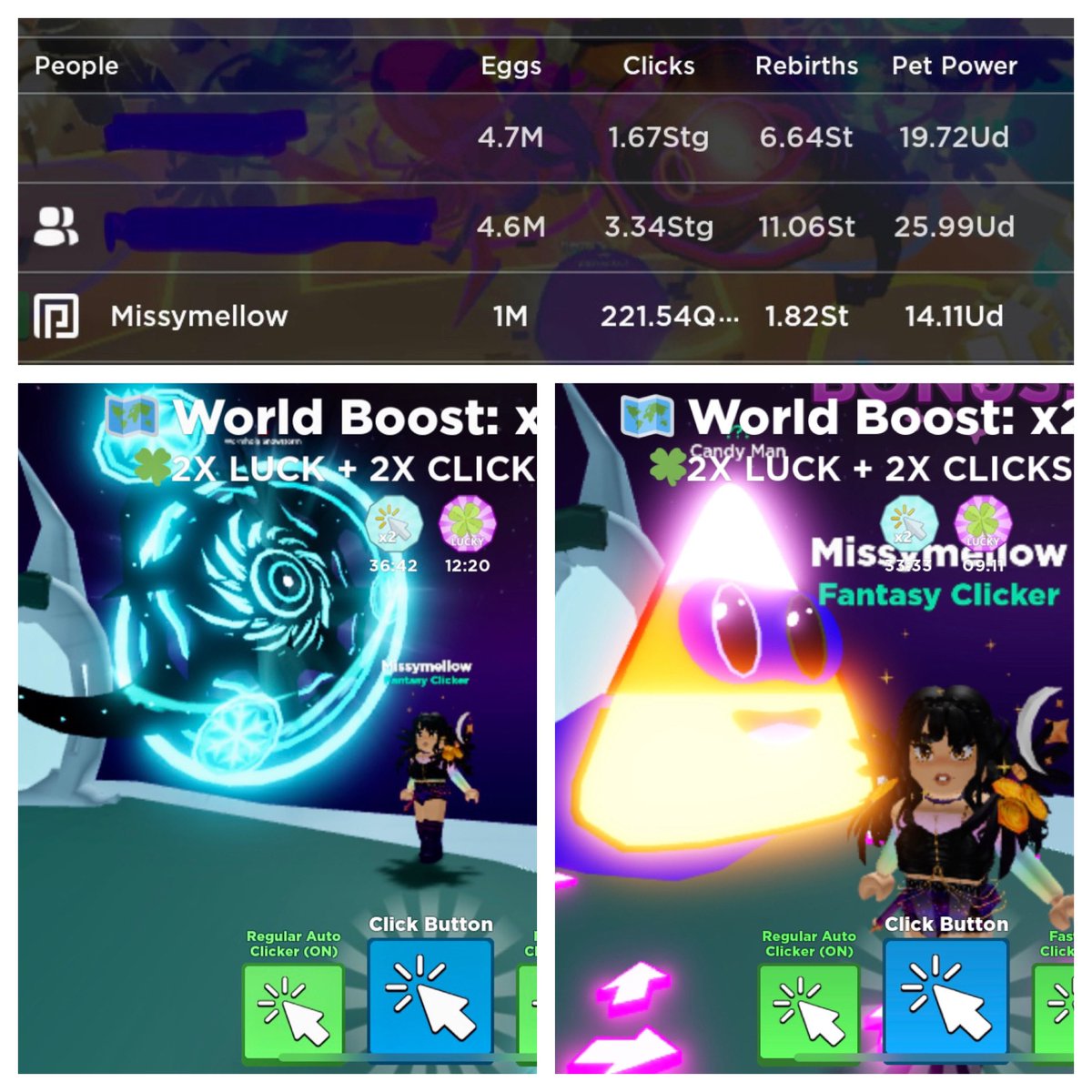 missyabc1's tweet photo. Since I can’t get into petsimx rn caught up in ✨clickersim✨ Reached my goal of 1M eggs hatched 🙌 and here’s the new wormhole snowstorm divine ❄️🤩.
Also claimed free 4Dc pet. Cute and great power for anyone just starting! #clickersimulator #robloxgames https://t.co/pK8jV2v3Yg