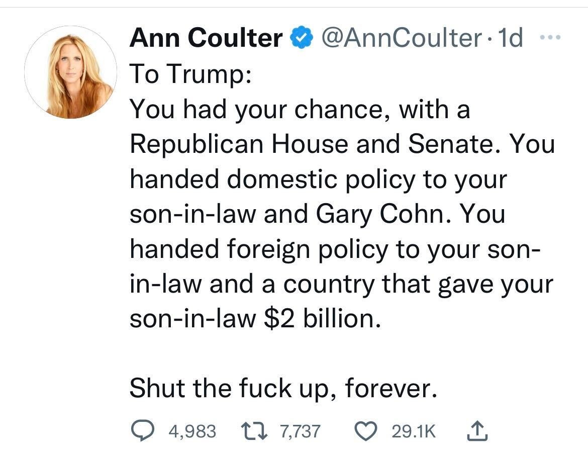 RT @fireman452a: We hate to say it but for ONCE WE agree with Ann Coulter - Yeah hell just froze over. https://t.co/qEUAb74yBO