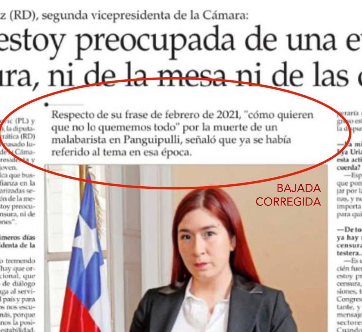 CatalinaPerezS's tweet photo. Hoy le preguntaron al Presidente por la maliciosa bajada de mi entrevista que hizo El Mercurio. Comparto rectificación que el diario se vio obligado a hacer para SI representar mis dichos. https://t.co/zGIXj0XsIX