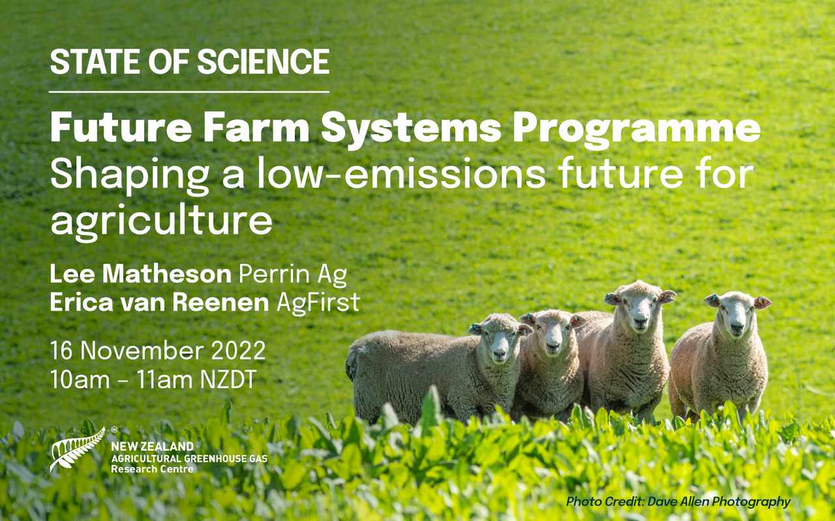 State of Science: Are you free on Wednesday at 10am? <a href="/perrinag/">Lee Matheson</a> and <a href="/ericavrnz/">Erica van Reenen</a> are talking to us about their work on what a low-emissions farming future could look like for NZ: nzagrc.org.nz/news-and-event…
