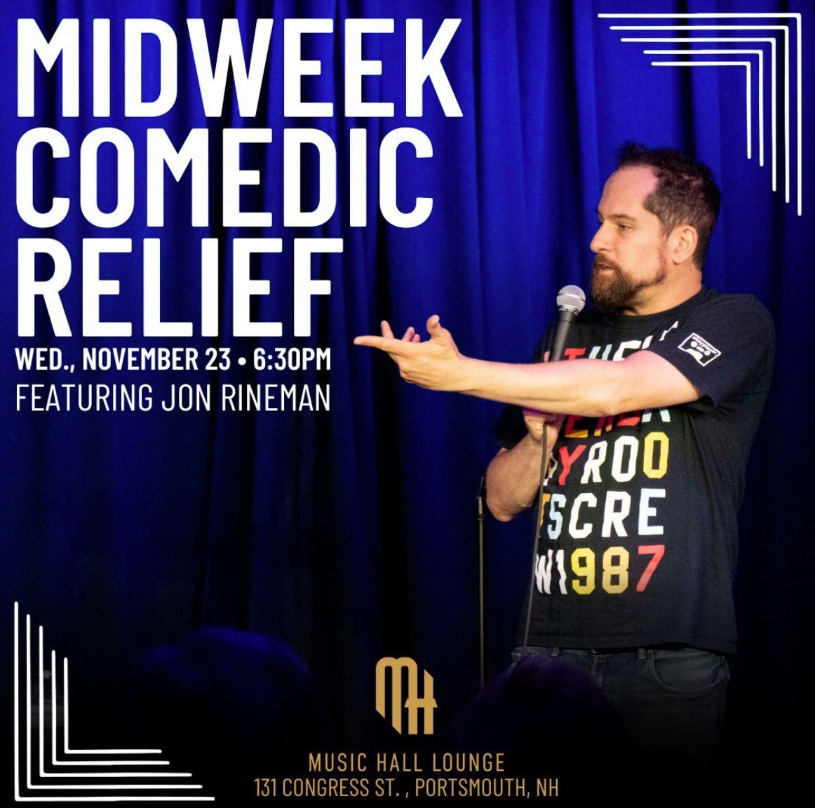 Thanksgiving can be a little stressful... so come enjoy a laugh before the big day!

On Wednesday, November 23, we'll have stand-up #comedians <a href="/Rinemania/">Jon Rineman</a>, <a href="/Giamdaddy/">Alex Giampapa</a>, <a href="/johnbaglioespn/">John Baglio 💎</a>, and @izzydarosa performing live at #TheMusicHallLounge!

Tickets: bit.ly/3dL49rw