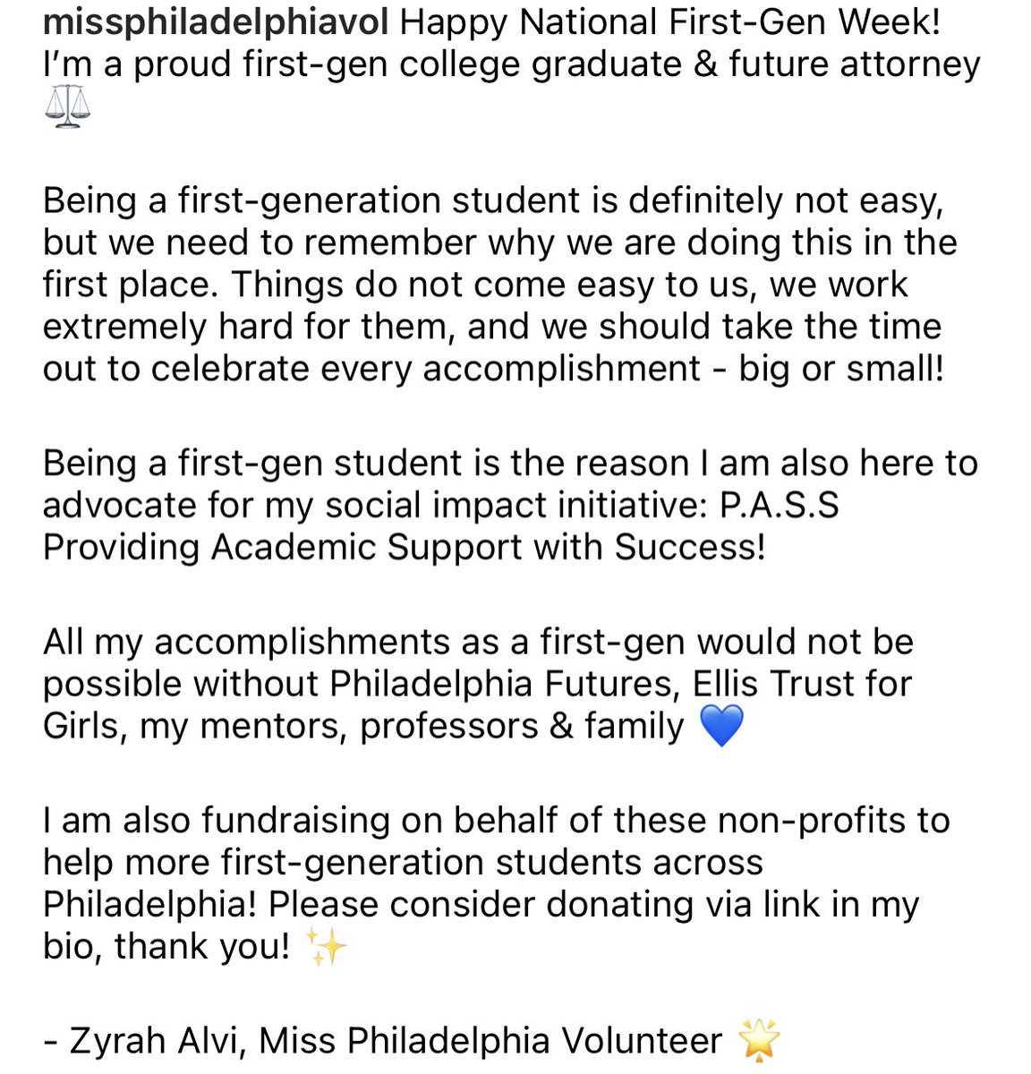 PASSinFocus's tweet photo. Happy National First-Gen Week! I’m a proud first-gen college graduate &amp; future attorney ⚖️

#firstgen #firstgeneration #drexeluniversity #missphillyvol #firstgenproud #futureattorney https://t.co/mYCVNycWfS