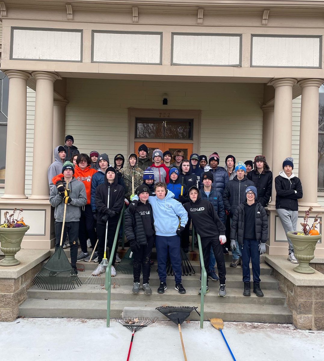 Yesterday morning this awesome group of young men got up early , braved the cold, and helped with some fall clean up at  Edwardsville Children's Museum. Proud of these boys and grateful for the opportunity to give back.