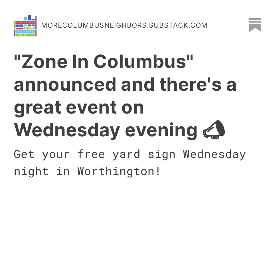 Why does the word "density" create fear and cause concern in our public conversations about housing? Hear some informed perspectives on Wednesday evening at the <a href="/mcconnellarts/">McConnell Arts Center</a> in Worthington. Learn more in our newsletter  --> morecolumbusneighbors.substack.com/p/zone-in-colu…