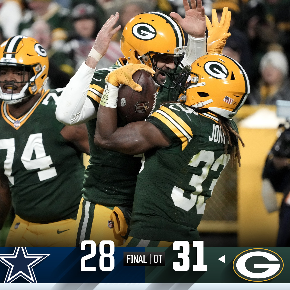 NFL's tweet photo. FINAL: The Packers come back to win in OT! #DALvsGB https://t.co/gDFUH6q8gW