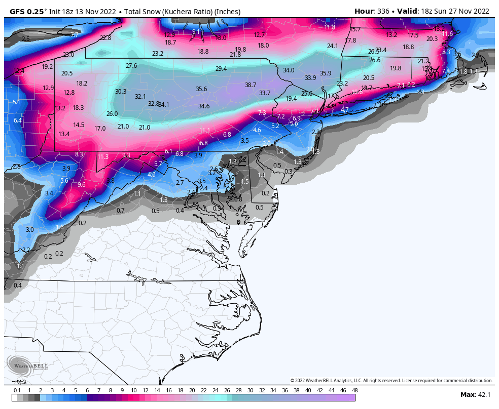 The American Storm on Twitter: "GFS Snow next 15 days https://t.co