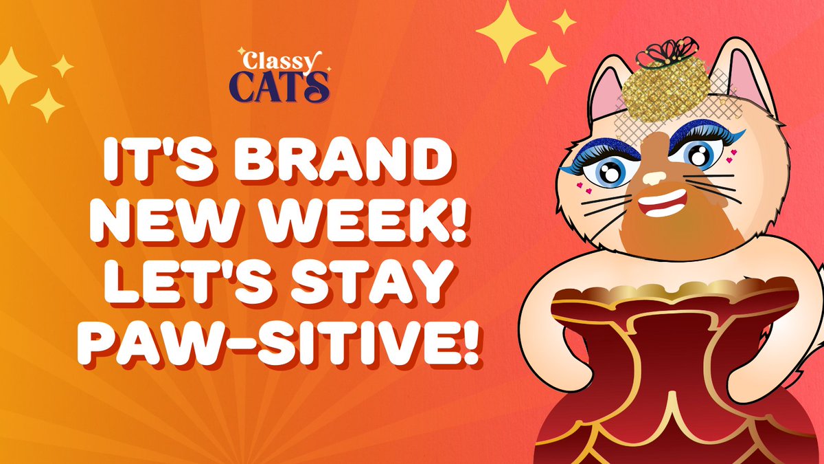 ClassyCats_io's tweet photo. It's a brand new week #NFTFam! Let's stay positive and be awesome! ✨️💕🚀

#ClassyCats #NFTCommunity https://t.co/TwU3wXXNUh