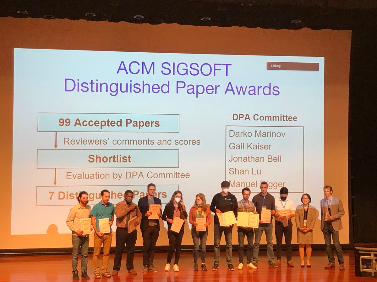 FSEconf's tweet photo. Congrats to the ACM Sigsoft distinguished paper award winners!! 👏🏆 https://t.co/ZYC9aH4WPG