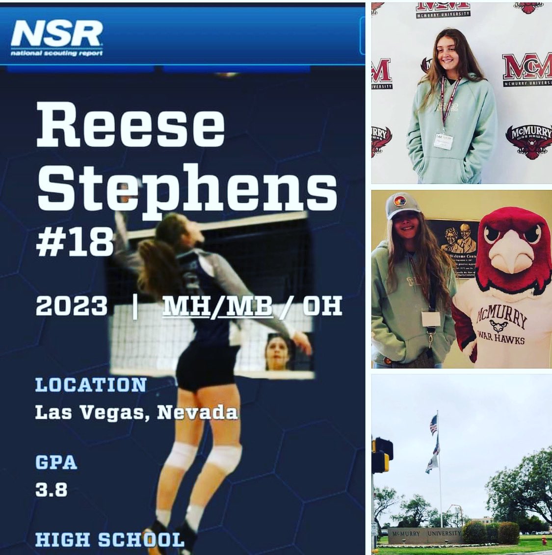 #CommitmentAlert
💪🏐 A BIG Congratulations to 2023 NSR Volleyball’s Reese Stephens on her decision to play College Volleyball at McMurry University in Abilene, TX.  After being a bit snubbed by her HS program Reese went to work!  So happy you found your perfect fit Reese!  💪🏐