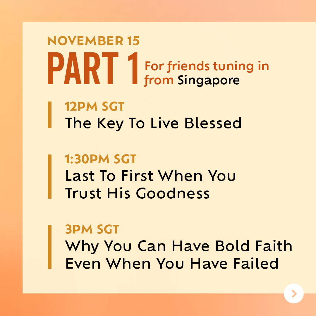 JosephPrince's tweet photo. Here are the sermons you can expect to watch at #DTR151515 on 15th November — don’t miss this limited-time only live stream event! Celebrate Destined to Reign’s 15th Anniversary. Watch 15 hours of milestone sermons that will help you reign in life. 

https://t.co/HdMC0RKFRB https://t.co/eHFNwbRcMd