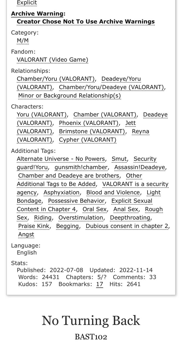 Bastion0000's tweet photo. I finally updated Chapter 5 of my R18 Yomber/Deadrift fic ‘No Turning Back’. Please give it a read if you’re interested 😊. Make sure to heed the warnings/tags though!
#yomber #deadrift
https://t.co/kU8IOFLrtH https://t.co/hBgDdkp4lN