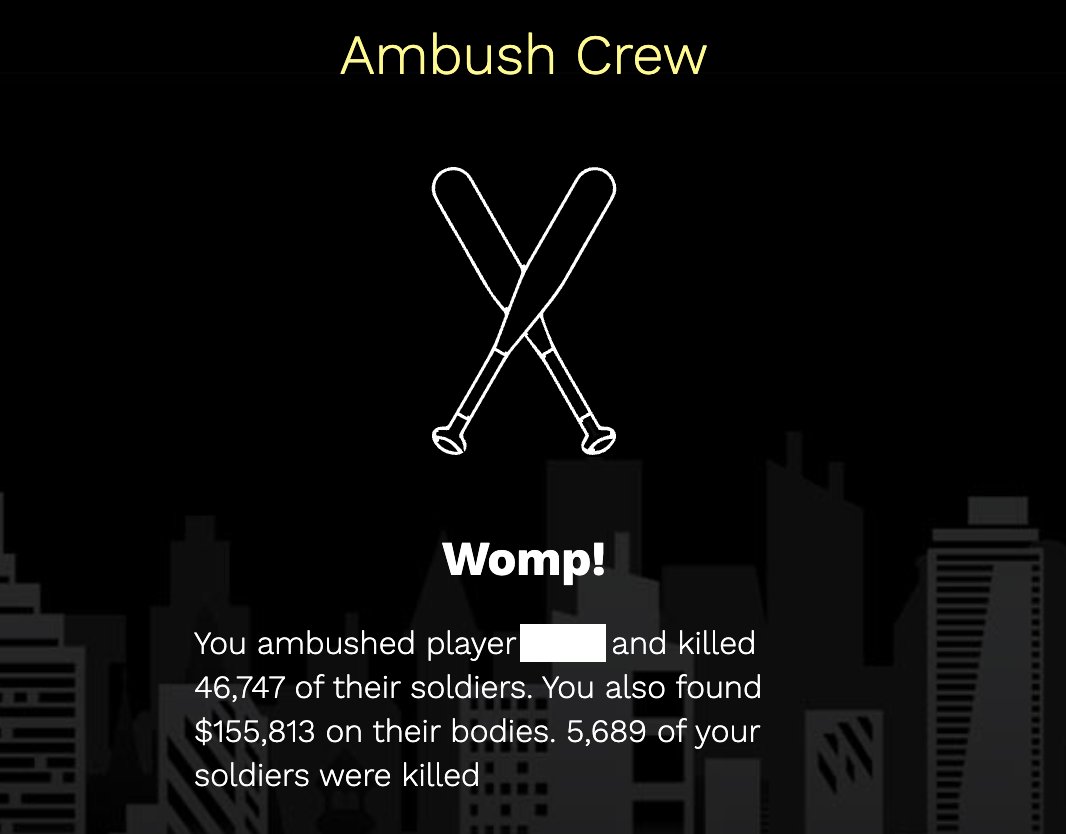 A tale in two parts 🔫

Caught somebody slippin in the <a href="/flipcity_nft/">Flip City</a> beta with too few guns boosting up their net worth, so I had to pull up and regain the #1 spot.

Was short-lived though, somebody hit me and wiped out my crew shortly after lol
