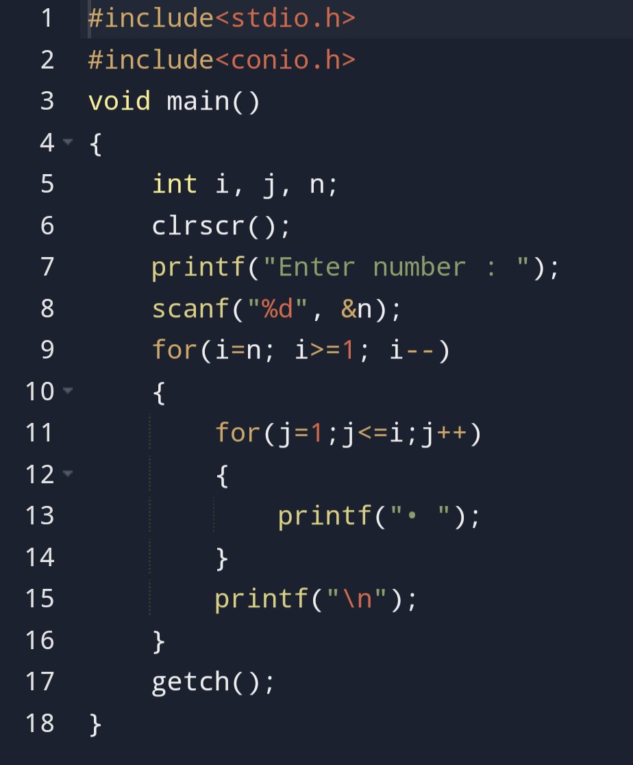 luckykalsi22's tweet image. Print Pattern 
• • • • •
• • • •
• • •
• •
•
Using c programming language #programminglover #programming #coading #clanguage #coder #programmer