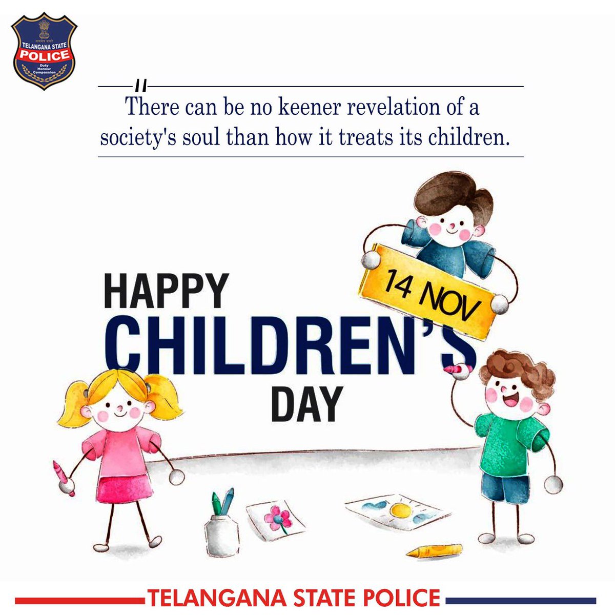 TelanganaDGP's tweet photo. May the innocence in their smiles and the purity of their hearts stay forever unfazed. Wishing a joyful #ChildrensDay to every kid 

#HappyChildrensDay #TelanganaPolice https://t.co/DIWBPWW7EX