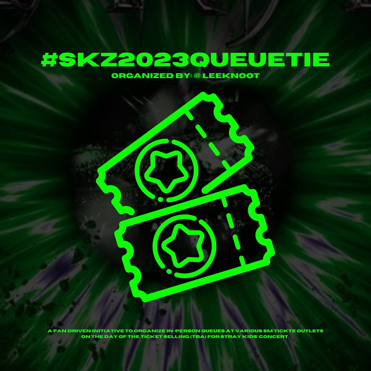 StrayKidsPHL's tweet photo. [📢]

#SKZ2023Queuetie 💚🎫
A fan-driven initiative to organize in-person queues at various SM Ticket Outlets.

An independent initiative led by @leeknoot

Interested? Read the thread below! 🫶

#SKZinMNL2023 #StrayKids @Stray_Kids https://t.co/dbQtkSL6ih
