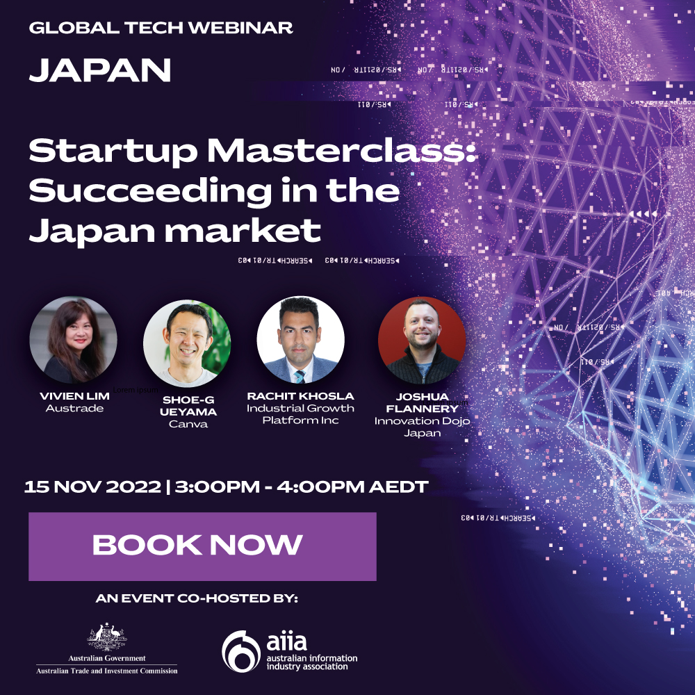 AIIA_ICT's tweet photo. Will we see you tomorrow?  Come and hear from one of Australia's best startups - Canva, about what it takes to succeed in the Japan market.  

Get your FREE member ticket now or buy yours today: 
https://t.co/ObUWUuAfQi

#AIIA #ICTEvents #Austrade #JapanICT #startups https://t.co/RyNlcMUGPo