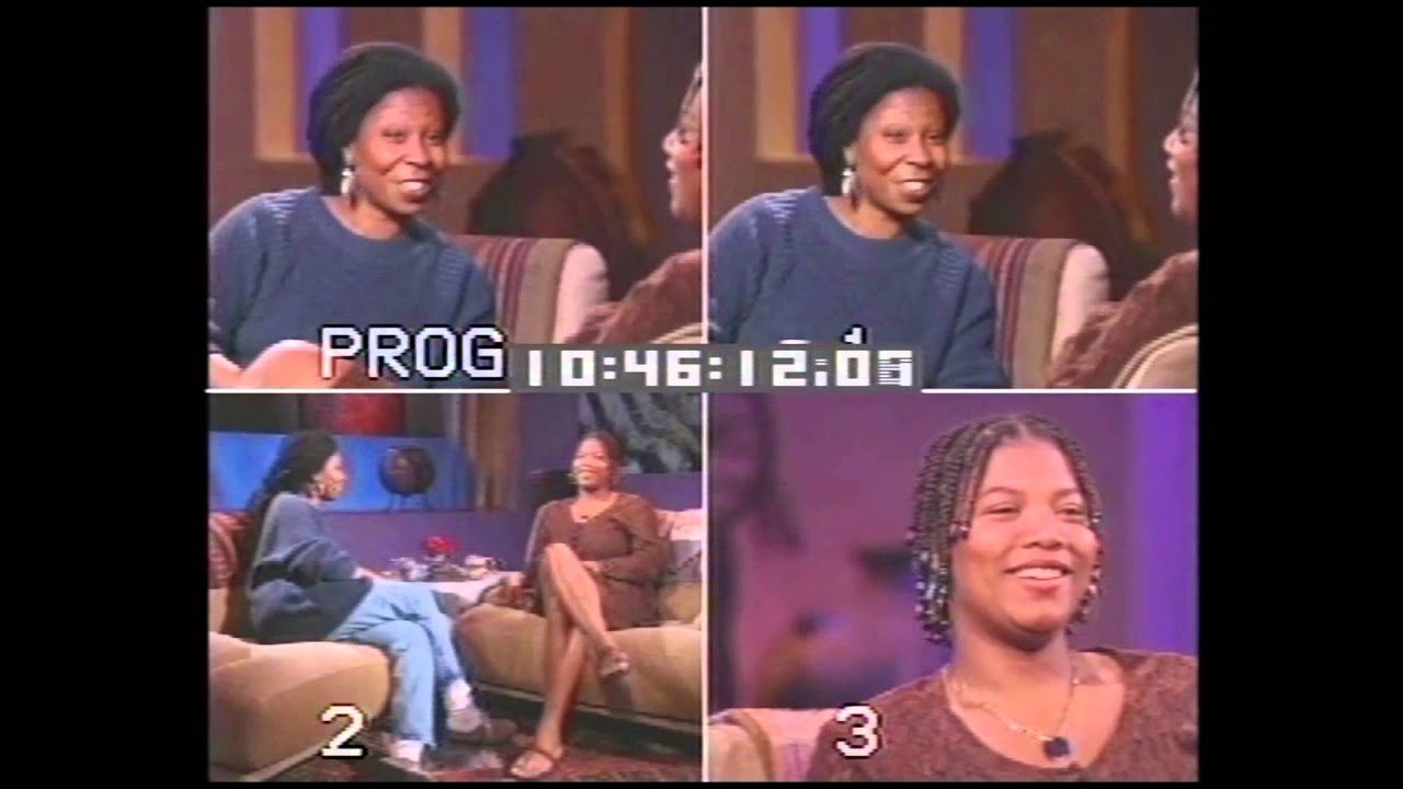 Whoopi goldberg interviewing queen latifah on her late-night talk show in the 90s. happy birthday whoopi! 