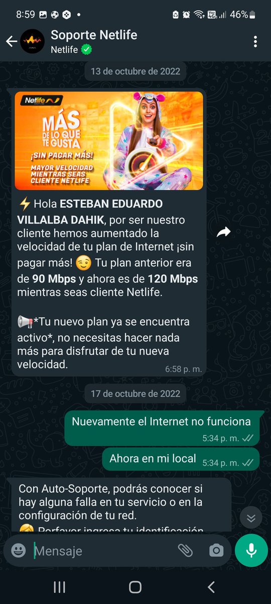 EstebanEdxardo's tweet photo. Aquí justo al lado de mi router de Netlife haciendo una prueba de velocidad...y ni cerca de los supuestos 120 Mbps de velocidad que dizque me subieron el 13 de octubre. 

Son un DESASTRE @NetlifeEcuador! Es incluso más lerdo que antes.

Me cambió ya! @PuntoNet @FibramaxEcuador https://t.co/3SNoBU2oWn
