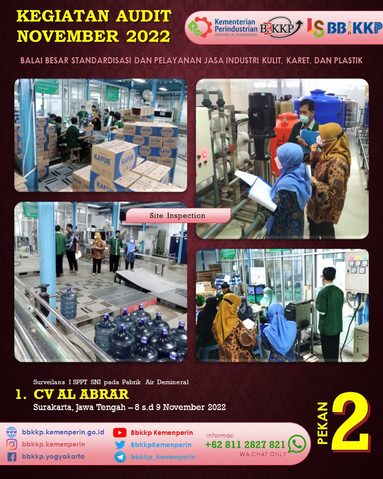 BbkkpKemenperin's tweet photo. Pekan ke 2 Bulan November 2022 kemarin, Lembaga Sertifikasi BBSPJIKKP melaksanakan 2 kegiatan audit:
1. CV AL ABRAR di Surakarta, Jawa Tengah
2. PT BALI MUKTI SHOE FACTORY di Bandung, Jawa Barat
#kemenperin_ri #bbspjikkp #bbkkp
#sertifikasi #audit #jagaindustri https://t.co/uYQnbaZhsV