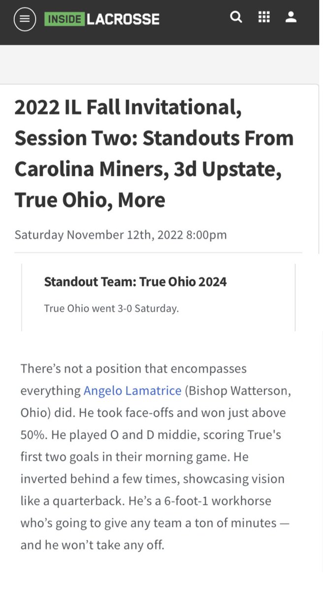Thanks to <a href="/Inside_Lacrosse/">Inside Lacrosse</a> for the great tournament. Congratulations to my True teammates on the great weekend and going 6-0.