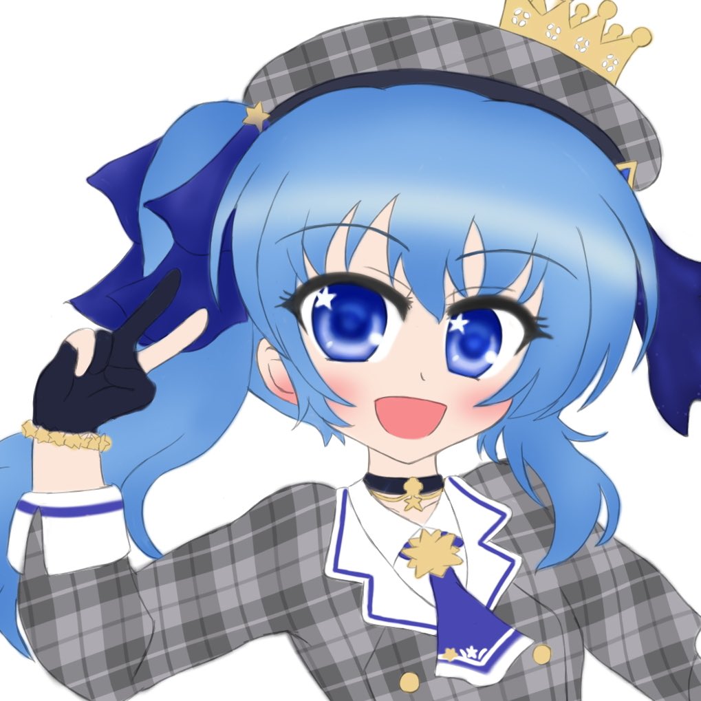 hoshimachi suisei 1girl blue eyes solo blue hair hat gloves crown  illustration images