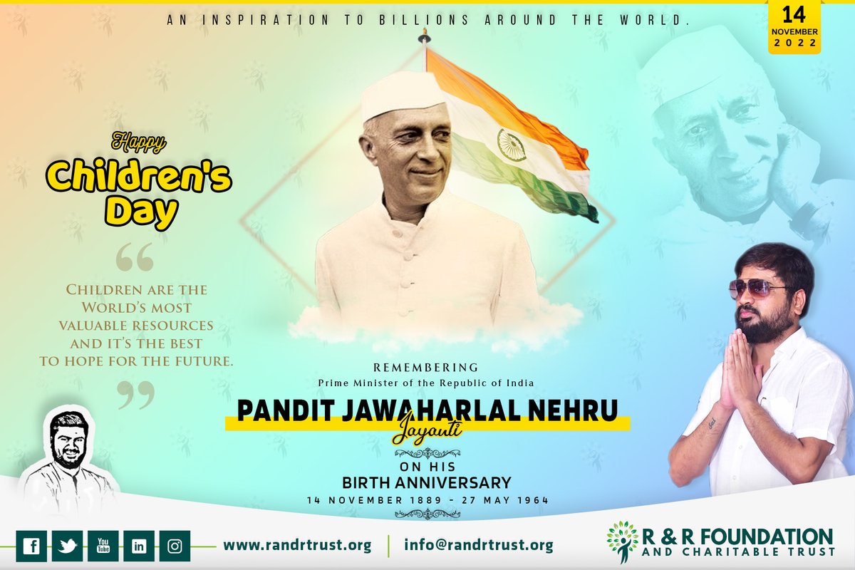 Foundation_RR's tweet photo. Greetings to all the children and the people of the state on "Children's Day", the first Prime Minister of the country, Bharat Ratna Pandit Jawahar Lal Nehru...1/2 https://t.co/QBII1f2XTe