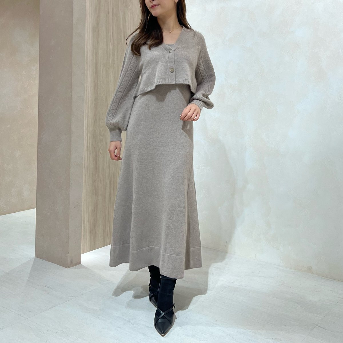 Herlipto Back Ribbon Wool-Blend Knit Set - ロングワンピース