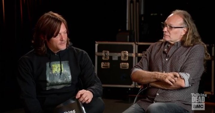 They are making Norman wear the season 11 hoodie, and you just know Greg is laughing at him every time they cut. #twd