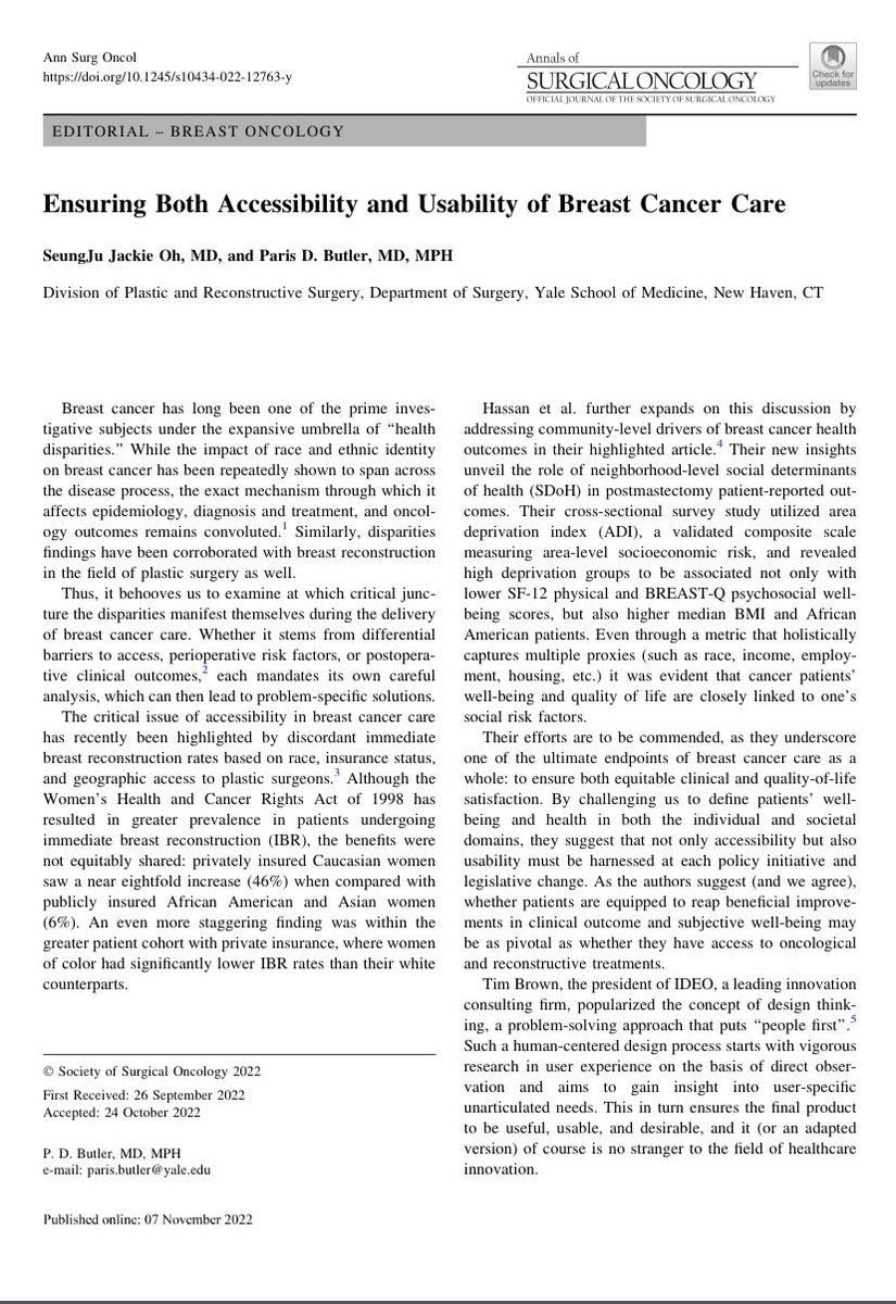 Yale Plastic Surgery (@yaleplastics) on Twitter photo Exciting new article from our team (Jackie Oh, PGY-2, and Dr. Paris Butler) on the Annals of Surgical Oncology!
<a href="/DrParisButler/">Paris Butler</a> <a href="/YaleBreast/">YaleBreastCancer</a>
<a href="/ideo/">IDEO</a>
#healthequity Exciting new article from our team (Jackie Oh, PGY-2, and Dr. Paris Butler) on the Annals of Surgical Oncology!
<a href="/DrParisButler/">Paris Butler</a> <a href="/YaleBreast/">YaleBreastCancer</a>
<a href="/ideo/">IDEO</a>
#healthequity