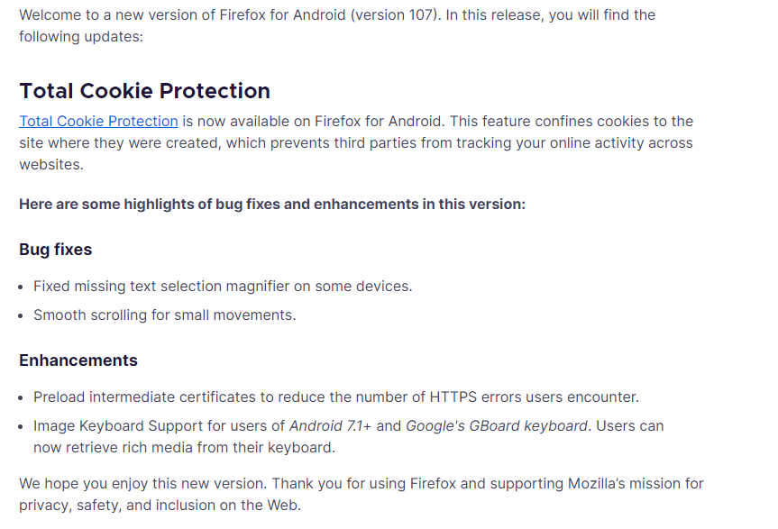 jucktion's tweet photo. Total Cookie Protection is now available on @Firefox for Android 107.

https://t.co/uk7Hp3i30N

#firefox #android #browsers #geckoview #mozilla #opensource https://t.co/cPdMsoerR2