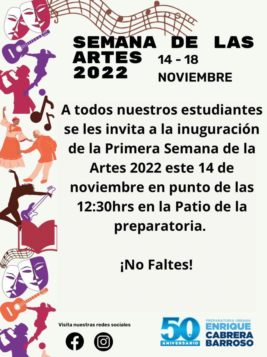 Prepacabrera's tweet photo. ¡Atenta invitación a toda nuestra comunidad!
Primera Semana de las Artes 2022. 🙌🏻
#45/50Cabrera
#ConectandoContigo
#JuntosHacemosMagia https://t.co/QwZyhjJlK2