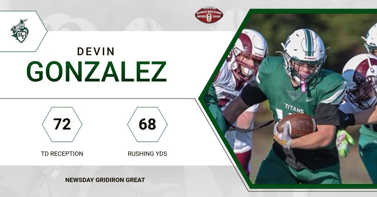 NYCHSFL (@nychsfl) on Twitter photo A <a href="/NewsdayHSsports/">Newsday HS sports</a> Gridiron Great .. Congrats to Devin Gonzalez of <a href="/HTHS_Athletics/">Holy Trinity Titans</a> A <a href="/NewsdayHSsports/">Newsday HS sports</a> Gridiron Great .. Congrats to Devin Gonzalez of <a href="/HTHS_Athletics/">Holy Trinity Titans</a>