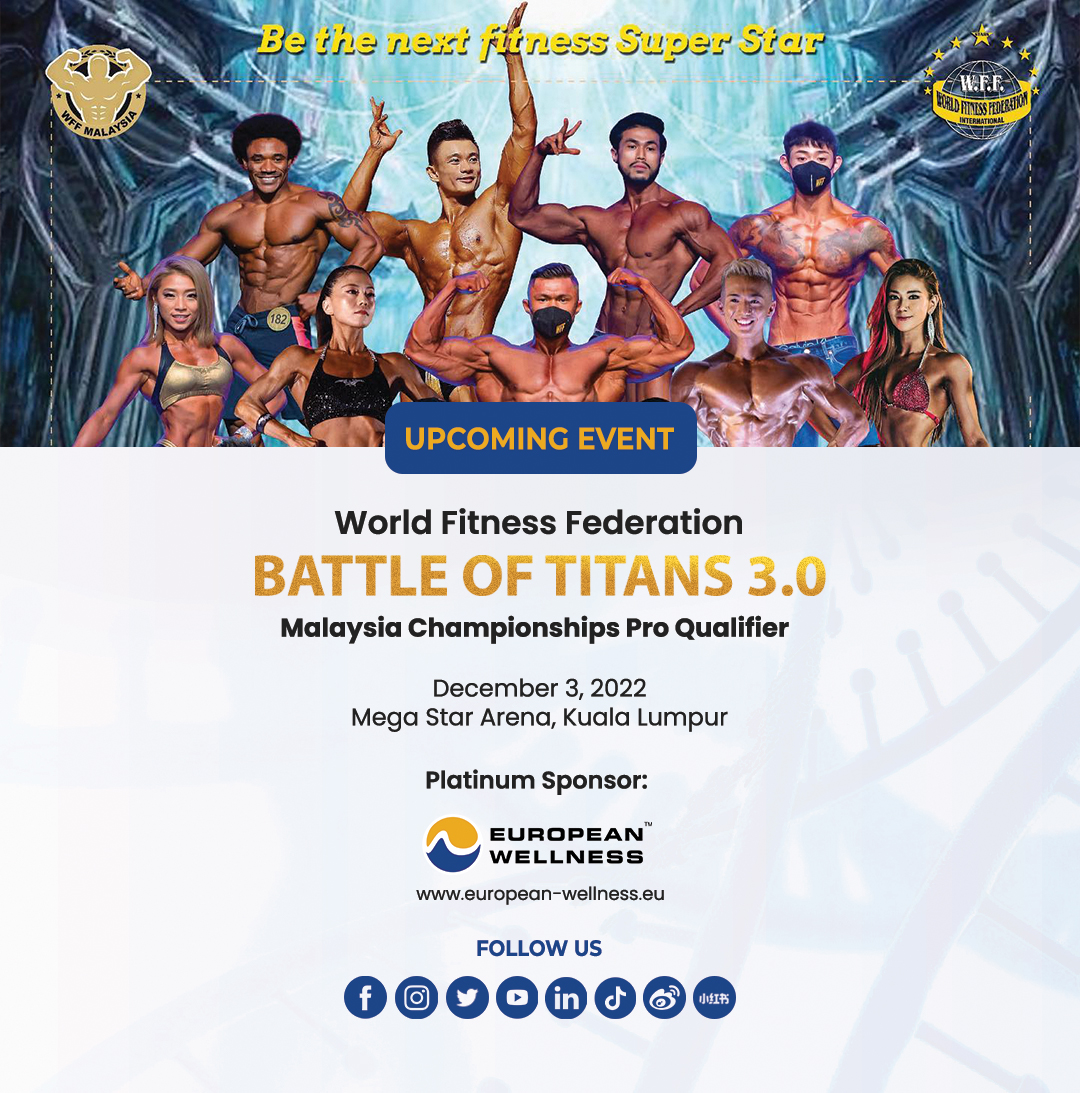 EWAacademy's tweet photo. We’re excited to announce that European Wellness is the Platinum Sponsor for World Fitness Federation’s Battle of Titans 3.0 – Malaysia Champion Pro Qualifier event!

https://t.co/Xc2D5dJqe2
https://t.co/4VDenqwI43
https://t.co/5JuMyIFtvN
https://t.co/iGUltX8Vy6 https://t.co/jUjD3SIMXw